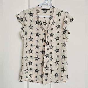 Zara Star Print Tie Neck Ruffle Sleeve Blouse